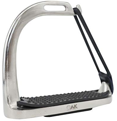 AK Stainless Steel Safety / Half Horse Riding Equestrian Stirrups with Black Treads (Silver, 4.50'')