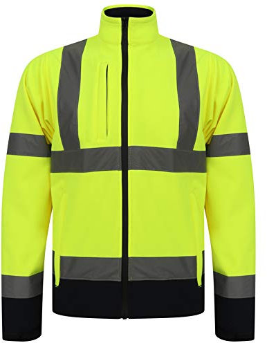 Mega_JumbleSale® Hi Vis Vis Safety Security Warm Jacket | Men High Visibility Reflective Tape Two Tone Waterproof Builder Workwear Top (4XL, Yellow/Navy Hi Viz Two Tone Softshell)