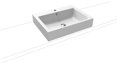Kaldewei Aufsatzwaschtisch Puro 3157 (mit Überlauf) inkl. Perl-Effekt, Überlaufgarnitur, Schallschutz und 1x1 Hahnloch 60 x 46 cm Randhöhe 12 cm alpinweiß