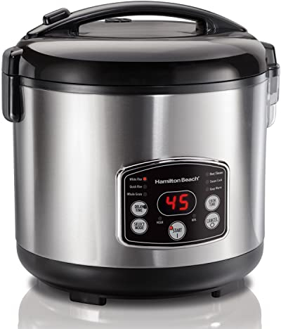 Hamilton Beach - Reiskocher, Multikocher, Dampfgarer -Einsatz, 4,75 Liter, Rice Cooker mit automatischer Warmhaltefunktion, Perfekt gegarter Reis, Schongarer für Gemüse und Fisch, Edelstahl (37541-CE)