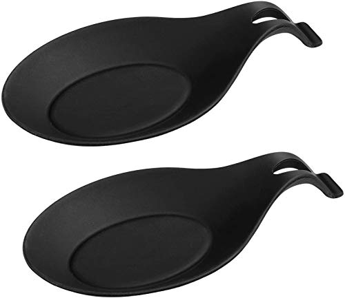 VICMAT 2pcs Kochlöffelablage Silikon Küchenutensilienablage Mandelform Hitzebeständig Kochlöffel, Küchenutensilienhalter Schöpflöffel Ablage für Küche Zuhause Restaurant Schwarz