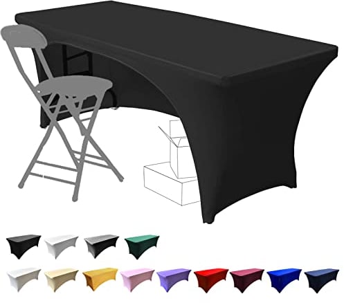Dololoo Elasthan Tischdecke 183cm x 75cm, 6ft Polyester Rechteckige Tischdecke mit offenem Rücken Dehnbare Tischdecke, Hochzeit, Party, Küche, Dekoration- Schwarz