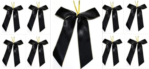 CaPiSo 12 Stück Schleifen 14x16 cm Fertigschleife Schleife Satinschleife Satin Trauer Beerdigung Grabschmuck Urnenbeisetzung Blumenstrauss (Satin Schwarz)