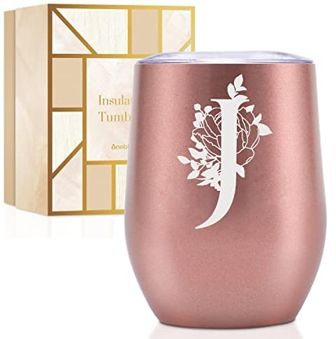 Thermobecher Personalisiert, Geburtstagsgeschenk für Frauen, Personalisierte Geschenke Für Freundin, Schwester, Mütter, Tochter, Tante - Kaffeetasse 340 ml, Kaffeebecher mit Deckel, Roségold, J