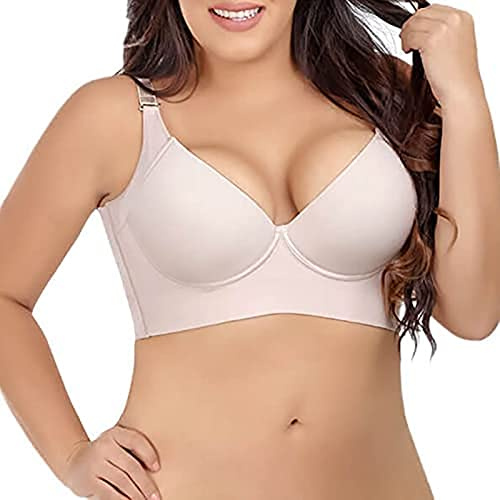 MQSHUHENMY Fashion Deep Cup Bra Hides Back Fat, Women Deep Cup Bra Hide Back Fat Bra Full Back Coverage Bra