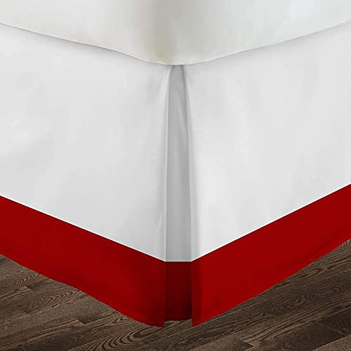 Pashmina Cache-sommier plissé en coton égyptien de 38,1 cm de hauteur - Style classique - Polyester - Qualité hôtelière - Facile à installer - Rouge - King size