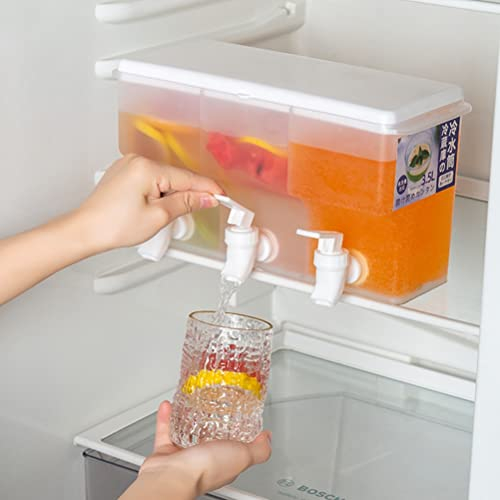 3,5 l Kühlschrank Wasserspender Mit Zapfhahn, Getränkespender aus Kunststoff, 3 Fächer Kunststoff Getränkespender, Eiswasserbehälter für Sommersaft, kaltes Wasser, Eistee, Milch, Bier.