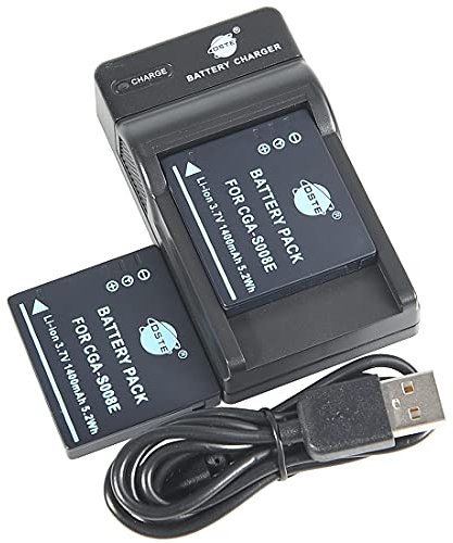 DSTE S008E Li-ion Battery (2-Pack) and Micro USB Charger Compatible with Panasonic Lumix DMC-FX520 HM-TA1 SDR-S7 SDR-S9 SDR-S10 SDR-S10P1 as CGA-S008E CGA-S008A DMW-BCE10 VBJ10 VBJ10E