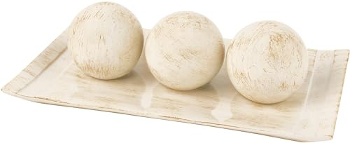 Creative Scents Rustic Luxe Decorative Tray and Orb Set - Centerpiece Table Decor - Modern Farmhouse Decor - Decorative Accents Bowl with Balls for Dining Table Decor