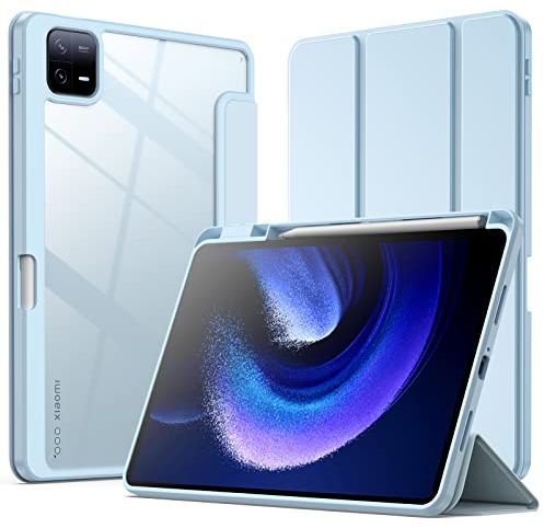 JETech Hülle für Xiaomi Mi Pad 6/Mi Pad 6 Pro (11 Zoll, Modell 2023) mit Stifthalter, Klare Transparente Rückseite Schutzhülle Dünner Ständer Stoßfest Tablet (Hellblau)