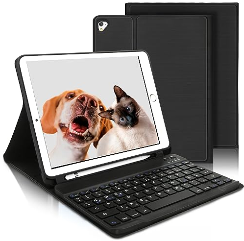 AVNICUD Tastatur Hülle für iPad 6.Generation - QWERTZ Deutsch Drahtlos-Bluetooth Tastatur Magnetisch Schutzhülle mit Stifthalter für iPad 6.Gen 2018, iPad 5.Gen, iPad Pro 9.7, iPad Air 2 & 1, Schwarz