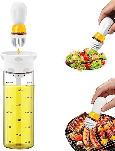 TINMIX Ölspender mit Pinsel 300ml 2 in 1 Olivenölspender Flasche für Küche Glas Speiseöl Flasche Weiß