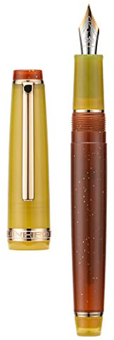 Jinhao 82 Fountain Pen, Golden Trim Extra Fine Nib, Brown Contrast Transparent Barrel with Converter