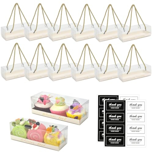 REFORUNG 15 Pz Scatola Porta Torta Rettangolare Contenitore per Torta Rettangolare Scatole per Dolci Trasparenti con Adesivi e Corda per Macarons, Biscotti, Cioccolatini, Dolcetti (18.5*6.5*6.5cm)