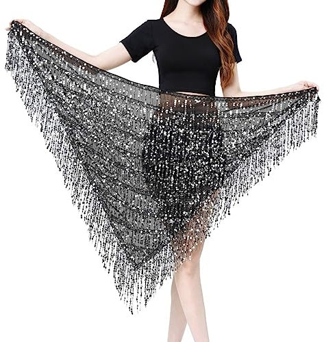 MUNAFIE Bauchtanz Hüfttuch, Pailletten Rock, Glitzer Rock Damen Silber