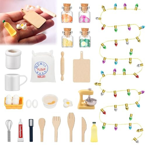 XPJBKC Wichtel Zubehör Weihnachten, 28 Stück Puppenhaus Zubehör Set, Weihnachten Wichteltür Backset, Miniatur Wichtel Küche Zubehör, Mini Ornament Puppenhaus Dekor