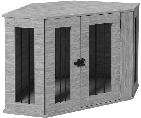 PawHut Dog Crate Furniture, Side Table Dog Kennel with Cushion, Large Door, for Medium Dogs - Grey