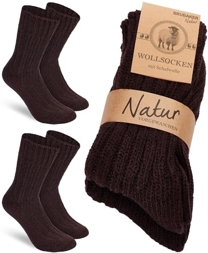 BRUBAKER 2 Paar Wollsocken - Wintersocken für Damen und Herren | Warm und Flauschig - Winter Socken Set mit Schafwolle - Thermosocken Stricksocken