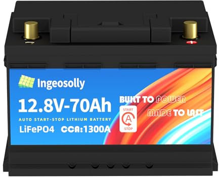 Batería de litio Start-Stop, 12 V, 70 Ah, BCI Group 48 LiFePO4-1300 CCA, arranque en frío, arranque rápido, vida útil prolongada