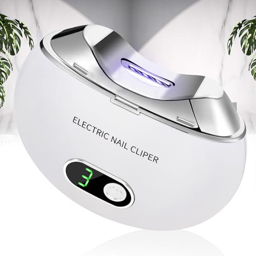 Automatischer elektrischer Nagelknipser mit 3 Geschwindigkeitsstufen und Nagelklammeraufbewahrung, LCD-Digitalanzeige, USB aufladbarer elektrischer Sicherheits-Nageltrimmer (Weiß)