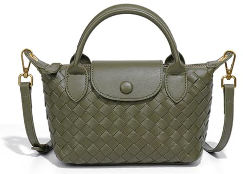 NFengHe Kleine Crossbody-Tasche für Damen, geflochten, trendige Ledertasche in Knöedelform, leichte Mini-Handtasche, A-grün