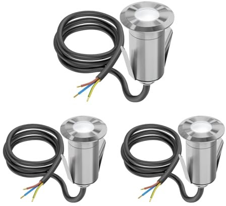 ledscom.de 3 Stück LED Bodeneinbauleuchte GLOX für außen, IP67, aluminium, rund, 35mm Ø, weiß, matt