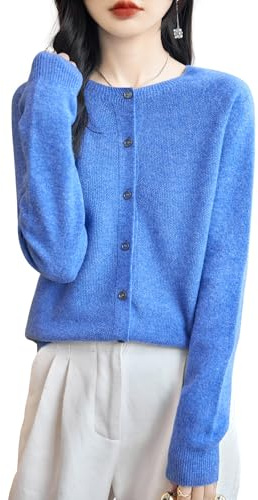 Chanyarn Cardigan Girocollo da Donna 100% Lana Merino Primavera Maniche Lunghe Senza Cuciture Maglia Cardigan Maglione
