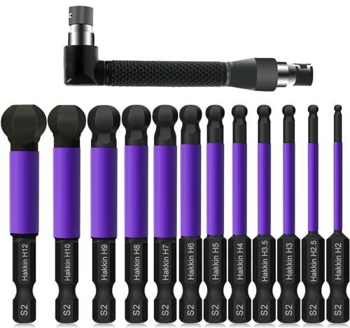 GIONAR 12Pcs Ball End Allen Hex Key Set S2 Steel 1/4” Hex Shank Magnetic, Purple 75mm Hex Bits Set with 1 Mini Double-Ended Socket for Daily Repair, Computer Repair, Workshop Assembly, Car Repair