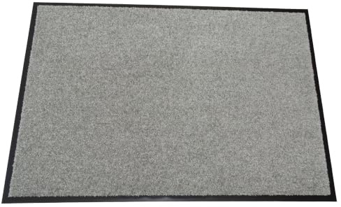 Schmutzfangmatte Kiel | Fußmatte | 30 °C waschbar, Silber, 60 x 90 cm | Dichter Flor mit hoher Feuchtigkeitsaufnahme | Rutschfest und strapazierfähig | Rundum mit Rand | Besonders flach