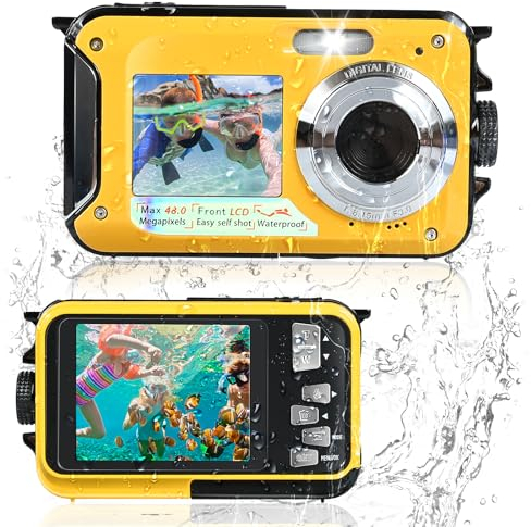 Camara Acuatica, Comius Sharp Camara Acuatica Sumergible para Niños 10FT 30MP Foto FHD Video 16X Digital Zoom con Tarjeta Memoria 32 G y Selfie Doble Pantalla para Selfie Bajo el Agua, Buceo, Natación