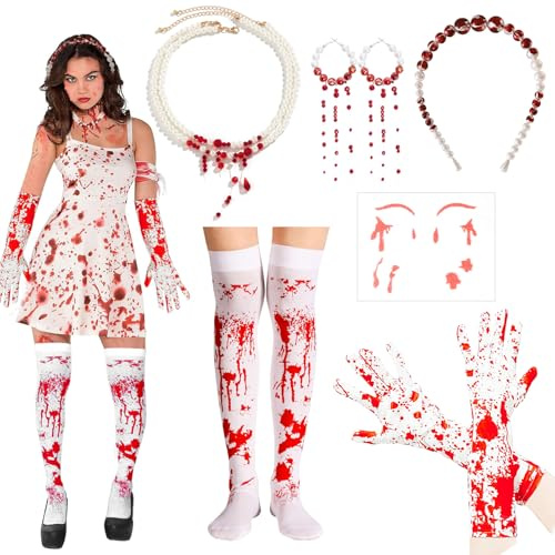 KIKVTER Halloween Kostüm Damen Halloween Deko Haarreif mit Perlen und Blut Halloween Haarschmuck für Damen Halloween Kostüm Damen Faschingskostüme