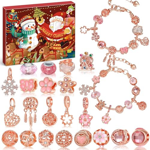 Edmirfun Calendrier de l'avent Bijoux fille 2025,calendrier de l'avent femme,Calendrier Avent,DIY Calendrier de Noël Charms Bracelet Kit,cadeau noel pour Enfant Fille Ado 4 5 6 7 8 9 10 11 12 ans