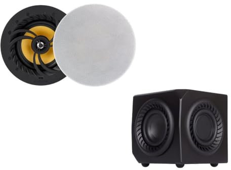 Lithe Audio All-In-One Wireless 6.5” Wi-Fi V2 Ceiling Speaker Pair (Master & Passive) & Subwoofer Bundle, 60W RMS, Amplifier Built-In, Multi-Room Audio, Airplay 2, Chromecast