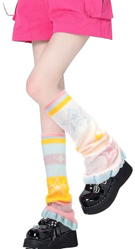 XEPST Kawaii Leg Warmers Ladies Rainbow Leg Warmers for Women Fashion Warm Accessories Women's Knee High Socks Ankle Warmers Flared Leg Warmers Fancy Cosplay Accessories