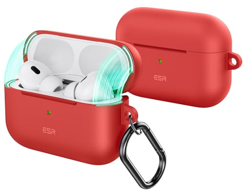 ESR for AirPods Pro 2 Case, Magnetic Lid, Cloud Series, Red | Compatible with AirPods Pro 2nd/1st Case (2023/2022/2019), (USB-C/Lightning Cable), Full Drop Protection Cover with Carabiner