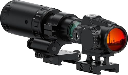 Feyachi Rotpunktvisier mit 1,5-5X Red Dot Magnifier Absolute Co-Witness | V90 Red Dot Visier 2 MOA mit M37 Lupe für perfekte Ausrichtung, Airsoft Zielfernrohr für Outdoor Jagd und taktische