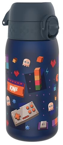 ION8 Botella de Agua para Niños, 350ml, a Prueba de Fugas, Fácil de Abrir, Cerradura Segura, Apta para Lavavajillas, Sin BPA, Asa de Transporte, Fácil de Limpiar, Neutro en Carbono, Diseño Jugador