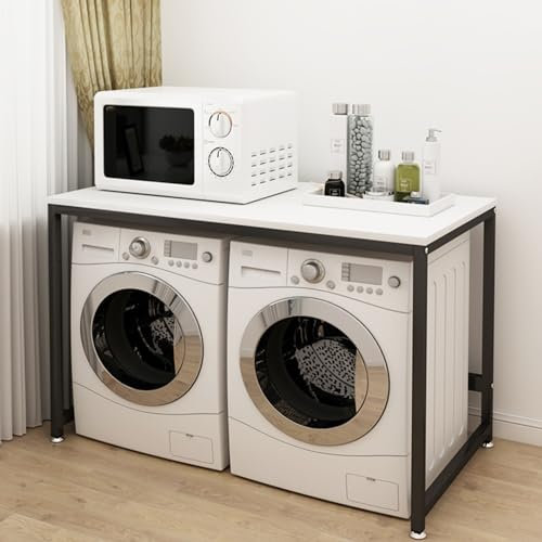 Armario de almacenamiento con doble soporte para lavadora, secadora y baño, 128 x 60 x 99 cm, capacidad de carga de 150 kg, color blanco