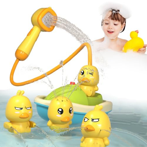 KQWVZ Badespielzeug, Badespielzeug Baby Ab 1 2 3 4 Jahr, Ente Elektrisches Badewannen Spielzeug Mit Duschkopf, Badespielzeug Baby, 4 Sprühmodi,Geschenk Für Kleinkinder Jungen Mädchen