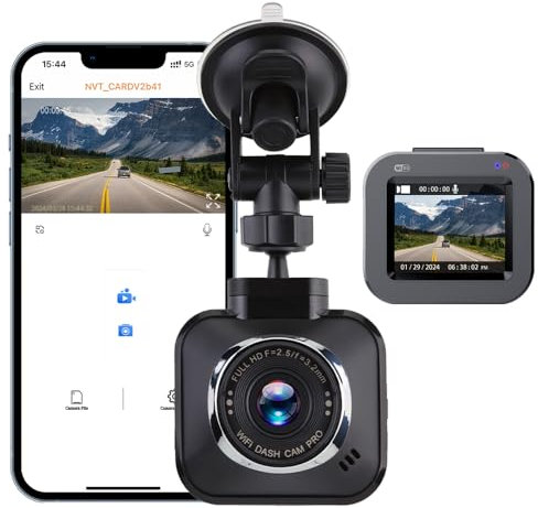 Cámara de Coche 1080P con WiFi, Almacenamiento 32GB Integrado, Visión Nocturna, 140° Gran Angular, G-Sensor, Montaje Magnético y Detección de Movimiento - Probada en UK