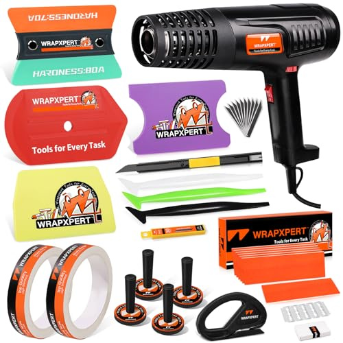 WRAPXPERT Car Wrap Tools Vinyl Wrap Tools Kit with Heat Gun, Vinyl Wrap Squeegees, Felt Buffers, Tucking Squeegees, Wrap Knife and Blades, Magnet Holders, Film Cutter, Masking Tape