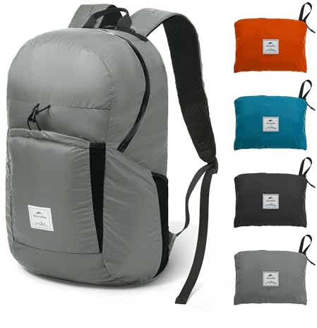 Naturehike Ultraleichter Rucksack Faltbarer Rucksack 22L/30L Trekkingrucksack Herren Damen Wanderrucksack Wasserdicht Daypack, Kleiner Tagesrucksack für Camping Radfahren Sport Wandern(Grau 30L)