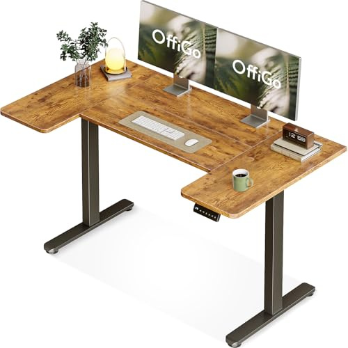 OffiGo Höhenverstellbarer Schreibtisch mit Memory Funktion, 140x70cm, Braun | U Form Tischplatte, 2 Memory Einstellungen, höhenverstellbarer Schreibtisch, leiser Motor, 72-118 cm einstellbar