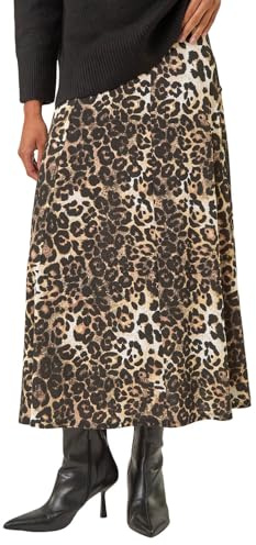 Roman Originals Jersey Skirt for Women UK - Ladies Midi Maxi Floral Animal Print Autumn Winter Swing Smart Casual Office Cocktail Party Going Out Evening Holiday Cruise - Animal Noir - Size 16