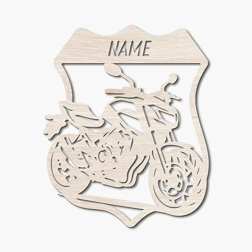 Namofactur personalisierte Motorrad-Wandlampe Naked-Bike aus Holz für Biker | Mit Wunschname – warmweiß per Batterie oder RGB mit USB und Fernbedienung wählbar; in verschiedenen Farben erhältlich
