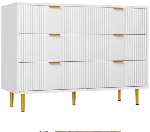 Garvee Kommode Mit 6 Schubladen, Komodenschrank, Schubladenschrank, Wäschekommode, Für Schlafzimmer Möbel Für Wohnzimmer Büro Flur,Weiß,100 x 40 x 75 cm