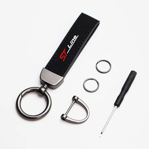 R-timer 1 Pièce Porte-clés Voiture pour Ford Focus St-Line 2022 2023 2024, Lanière en Daim Sportif, Anneau en Zinc Robuste et Durable,Black