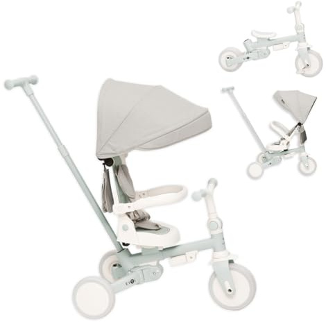 Olmitos by Tutete | Triciclo Evolutivo 5 en 1 Convertible en Bicicleta | De 12 meses a 6 años. Con o sin pedales. Mango de empuje, cinturón 5 puntos, capota y plegado compacto.
