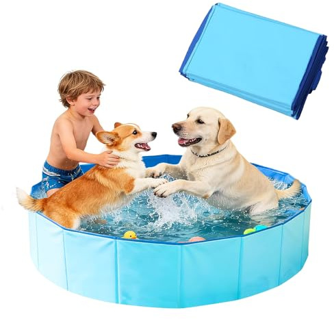 KQWVZ Hundepool Faltbar, 80x20 cm Hundepool Haustier Schwimmbecken, Hunde Planschbecken mit Ablassventil, rutschfest Planschbecken Für Hunde, Katzenpool, Sommer Wasserspiel & Gartenspaß
