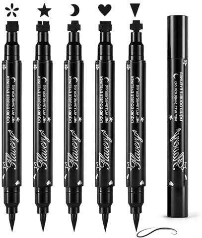 5 Pcs Flüssiger Eyeliner Doppelseitiger Eyeliner Stempel Augenstifte | Schwarz mit Motivstempel, Wischfest Lang 2-in-1 Liquid Winged Eye Liner Pen, Doppelköpfig für Halloween, Augen Make-up